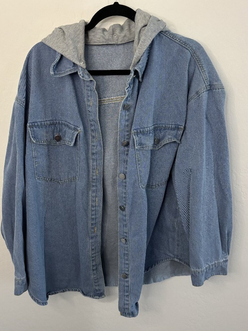 SHEIN Curve Light Wash Denim Hooded Oversized Shacket | Size 2XL